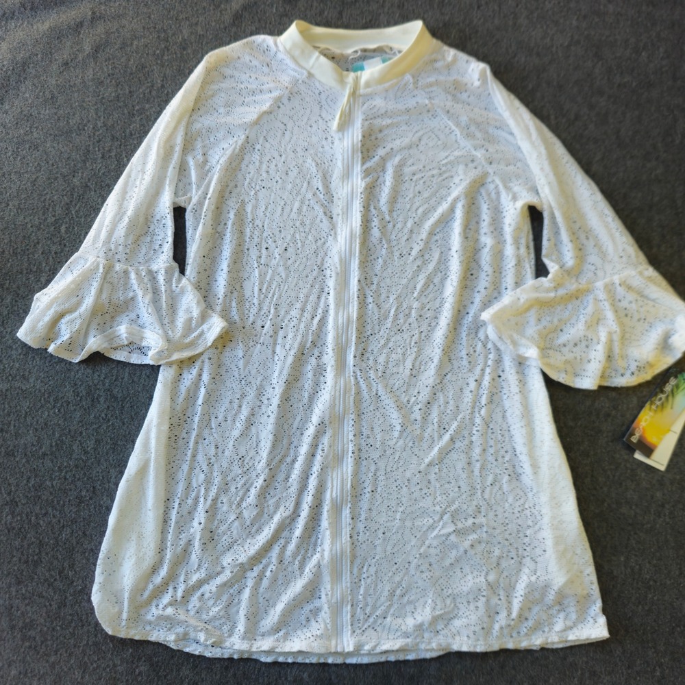 New! Beach House Swimsuit Bathing Suit Cover Up XL White Bell Sleeve Eyelet Zip